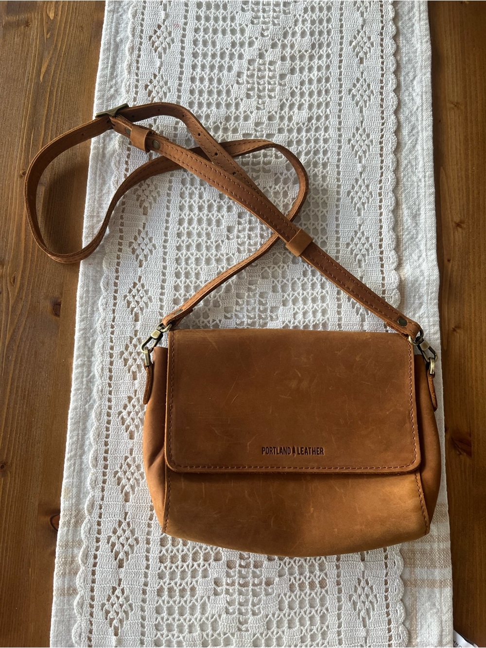 Portland Leather Cognac Brown Metro Crossbody Bag